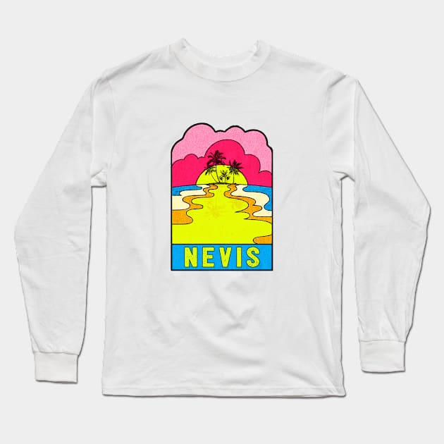 Nevis Groovy Sunset 70's Hippie Hippy Vintage Saint Kitts Long Sleeve T-Shirt by DD2019